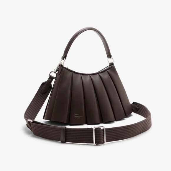 Lacoste Handbags - Lacoste Small "Lenglen" Pleated Leather Bag in Brown